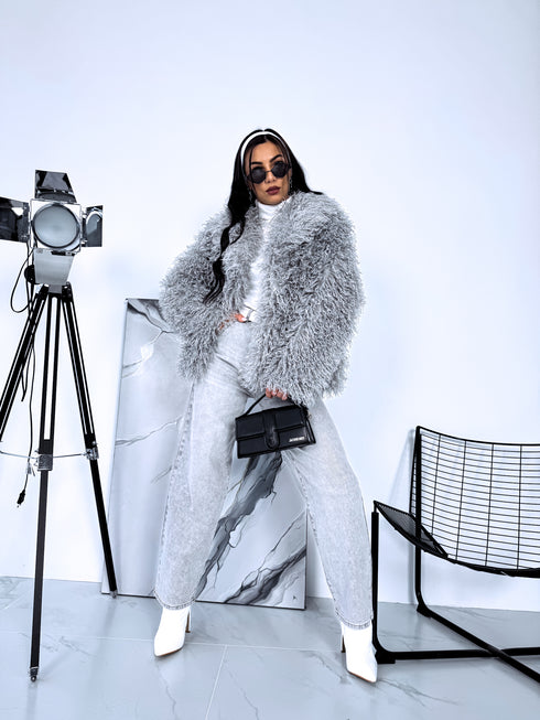 "GREY SMOG" artificial fur coat